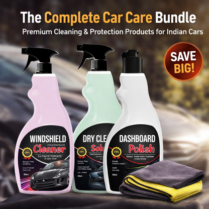 Luxury Glow Complete Car Care Bundle - 3-in-1 Kit (Windshield Wash, Interior Cleaner, Polish & Microfiber Cloth)